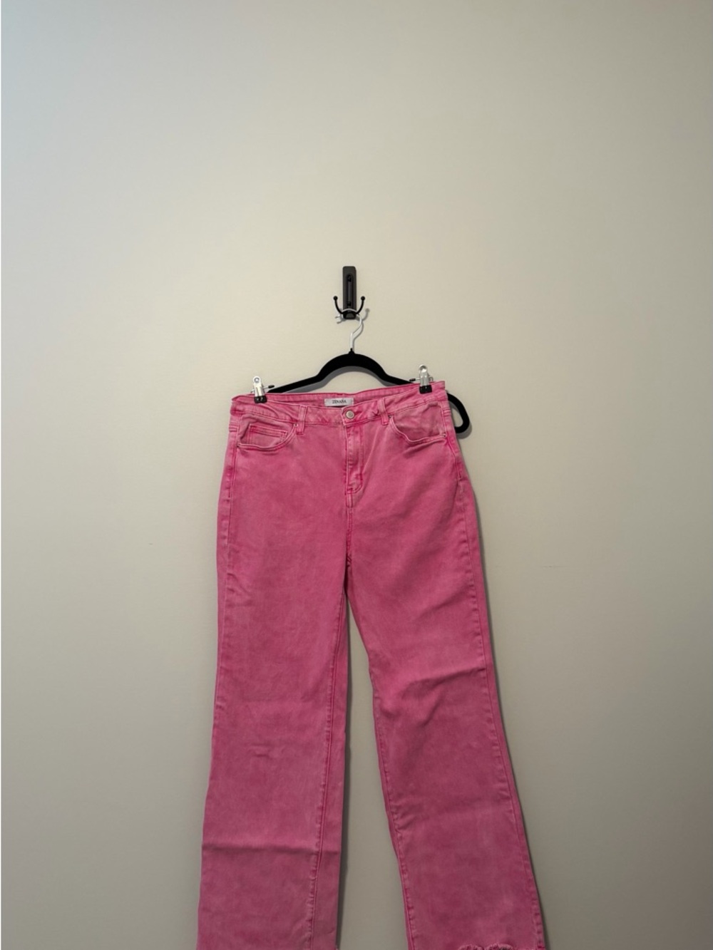 Zenana Pink Bootcut Jeans XL Raw Hem Stretch Denim Trendy Bright Wash - Picture 5 of 10